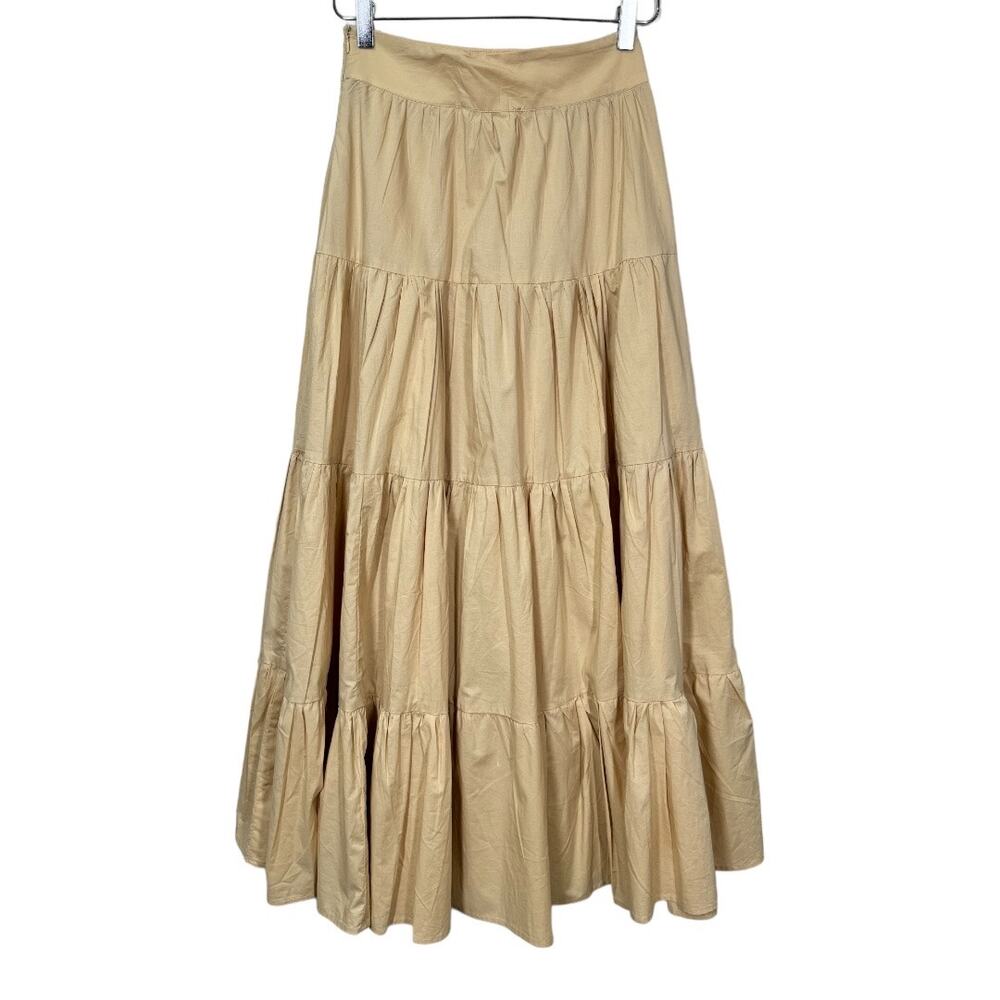 Mango MNG Off Shoulder Crop Top Flared Poplin Skirt Set XS/S New Tan Beige Maxi - Picture 7 of 14